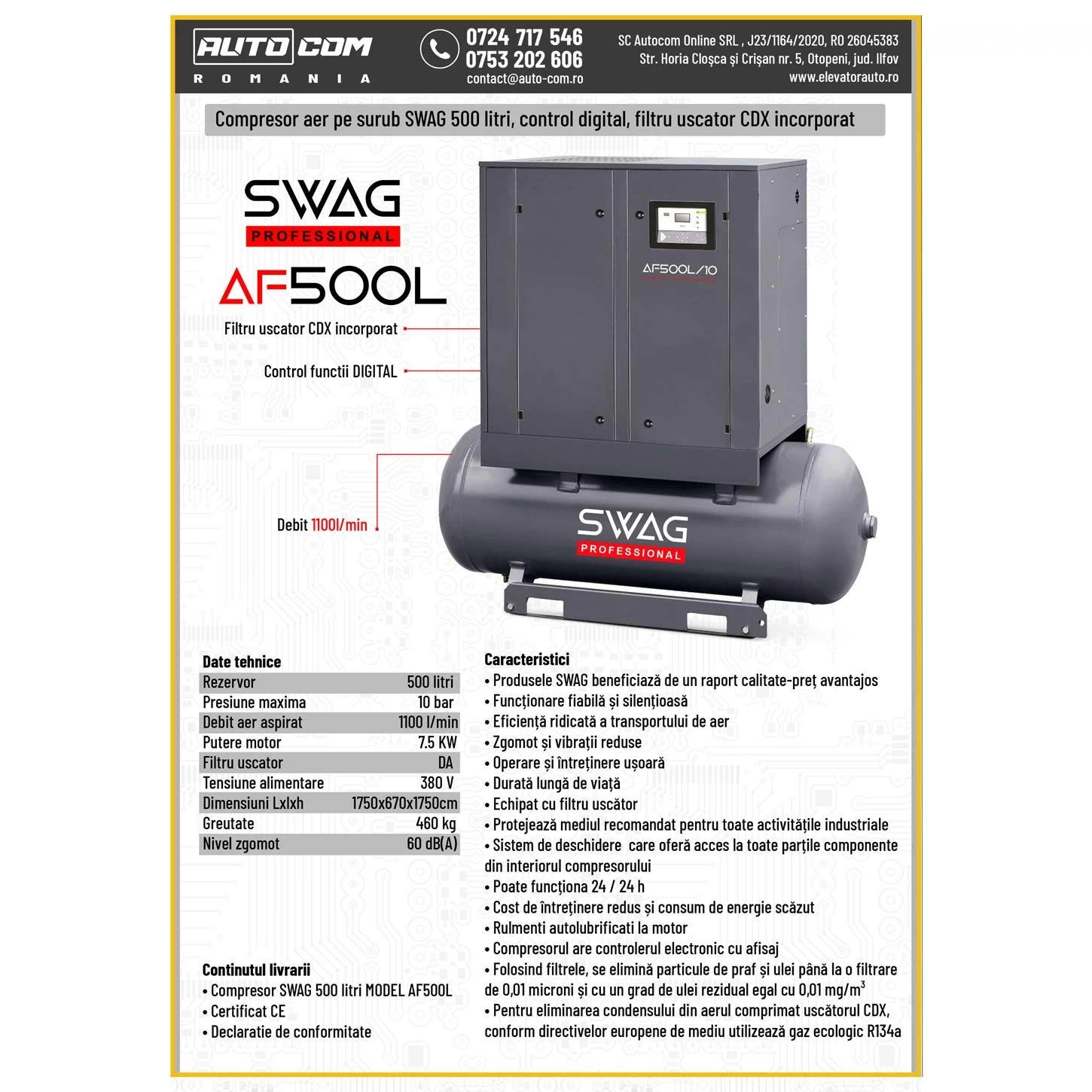 Compresor aer pe surub SWAG AF500L/10
